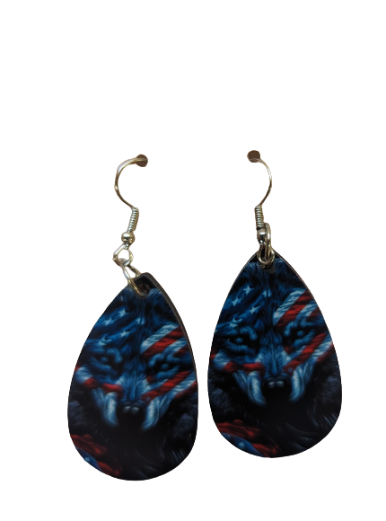 Wolf Earrings with US Flag
