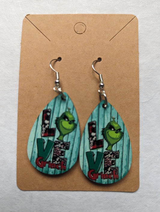 Grinch Love Earrings  Tear Drop