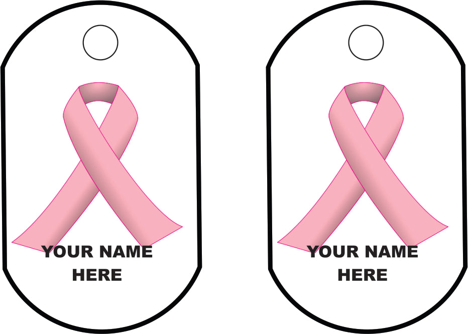 Pink Cancer Ribbon Dog tag with Free Chain add a name for free