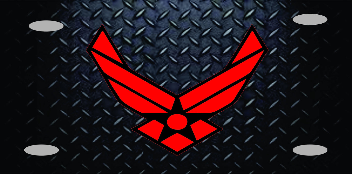 US Air force Red on Metal Dimond Plate License plate Custom Made 6 x 12