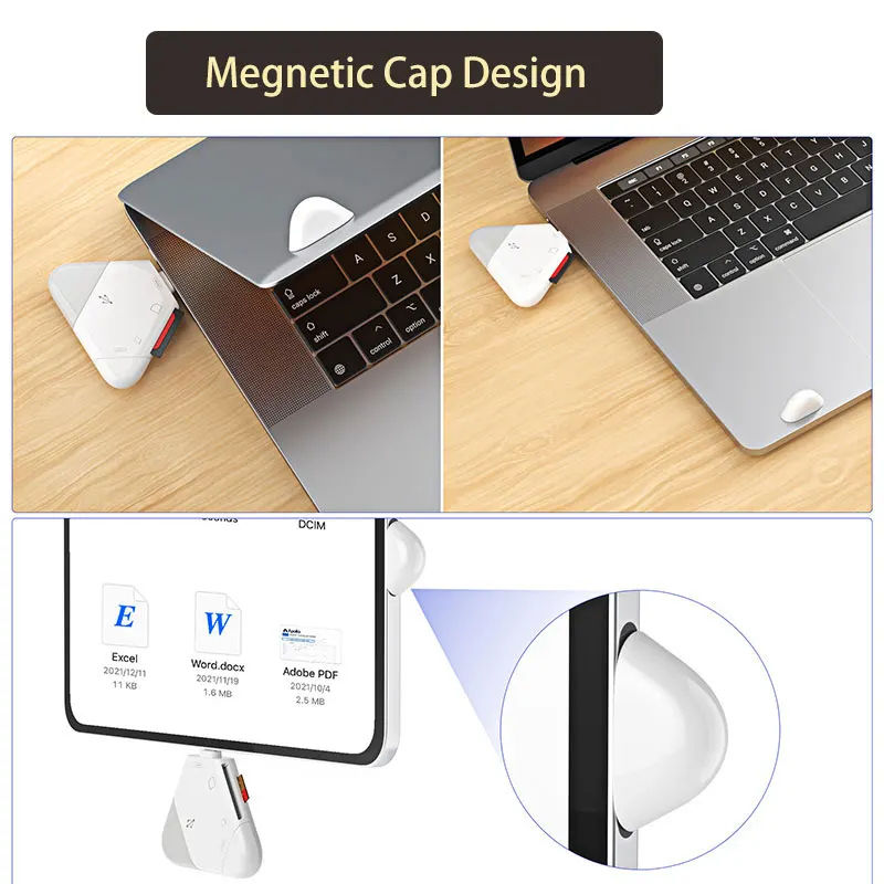 3 In 1 Memory Card Reader With Triangle Magnetic Cap Support TF/SD For PC Laptop MacBook Smart Phone