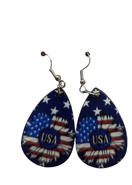 USA Earrings Flag Tear Drop