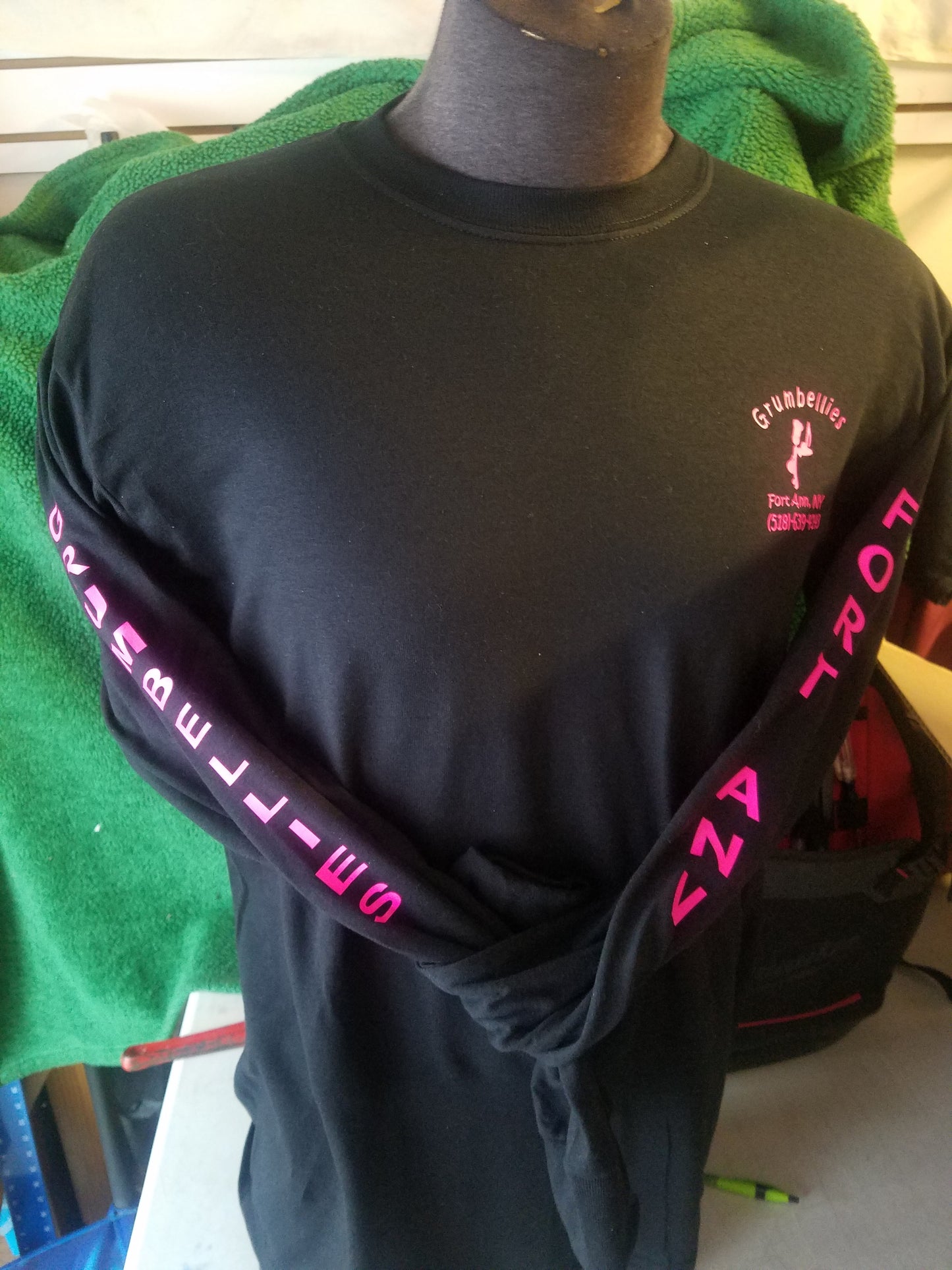 Copy of Grumbellies Black Long Sleeve with Hot Pink Lettering