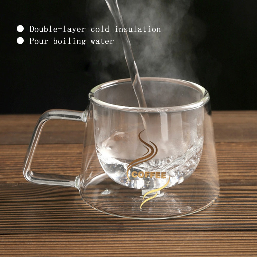 Transparent Double Bottom Glass Coffee Cup Milk Whiskey Tea Beer Heat Resistant Cocktail Vodka Wine Mug Drinkware Tumbler Cups