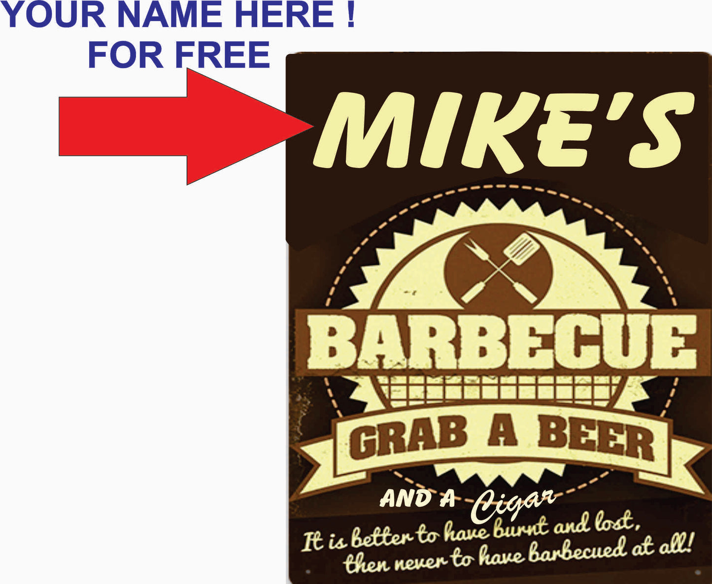 Barbecue  Grab A Beer Cigar 8x10 Add Name For Free